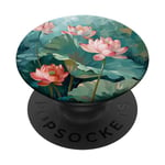 Style de peinture à l'huile de fleurs de lotus Art Design PopSockets PopGrip Interchangeable