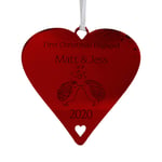 Personalised First Valentine's Day Engaged Couples Name Valentines Gift Tree Decoration Engagement Gift for Couples Partner Fiancé, Fiancée, Boyfriend, Girlfriend (Red - Hedgehog)