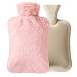 Bouillotte Allinside avec housse en peluche, sac à eau chaude de grande capacité (2L), chauffe-mains doux, cadeau pour femmes, enfants et adultes