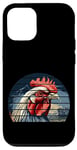 Coque pour iPhone 15 Pro Rétro coucher de soleil blanc poulet/tête de coq jeu de volaille art