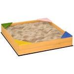Kids Wooden Sandpit, Children Sandbox with Four Seats, Non-Woven Fabric