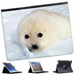 Fancy A Snuggle Harp Seal For Apple iPad 2, 3 & 4 Faux Leather Folio Presenter Case Cover Bag with Stand Capability