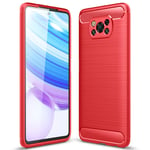 TANYO Silicone Fiber Case for Xiaomi POCO X3 Pro | X3 NFC, TPU Drawing Fiber Shockproof Phone Cover with Armor Bumper, Protective Shell - Red