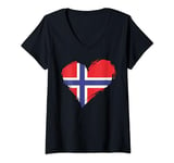 Womens Norway flag in heart Norwegian Origin Pride Nordic Roots V-Neck T-Shirt