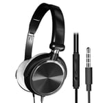 2021 Nouveaux écouteurs filaires 3,5 mm avec microphone sur l'oreille Casques Basse HiFi Son Musique Stéréo Écouteur pour Xiaomi Huawei PC-Noir
