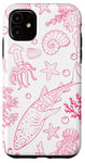 Coque pour iPhone 11 Récifs coralliens coquillage étoile de mer plage rose baleine requin corail