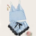 Womens Patchwork Floral Lace Camis Top With Satin Shorts Set