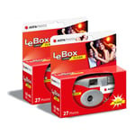 AGFA Photo 601020 LeBox Flash, Disposable Camera, 27 Photos, Optical Lens 31 mm, Grey and Red, Pack of 2