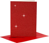 Glitterkort og kuverter | 4 sæt | Rød