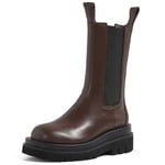 TZNZBGY Women Winter Plus Size Leather Chelsea Boots Chunky Platform Short Ankle Boots Brown Short Fur 8