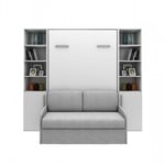 Lit escamotable vertical canapé avec 2 armoires demi-porte MULTIMO couchage 140x200cm blanc