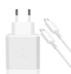 Chargeur 45W Super Charge Rapide pour Samsung Galaxy S25 Ultra,S24+,S24 Ultra,S23+,S23 Ultra, S22,A54,Z Fold5,Flip5,Fold6, Flip6,Tab S10 S9 S8 Ultra,Prise Secteur USB C Adapteur avec 5A Câble (Blanc)