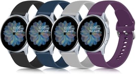 [4 Pack] Straps for Samsung Galaxy Watch Active 2 40mm 44mm & Galaxy Watch Active & Galaxy Watch 3 41mm & Galaxy Watch 42mm, 20mm Soft Silicone Bands Replacement (03 Black+Blue+Grey+Purple, Large)