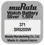 Murata 371 SR920SW 1.55v Silver Oxide Watch Battery - Made In Japan