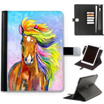 Rainbow Horse Case For Apple iPad Air 4 (2020) 10.9 inch, Watercolour Art Print leather iPad Case, side flip wallet case, 360 swivel folio cover