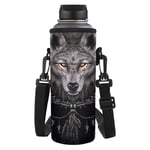 SEANATIVE Cool Animal Wolf Design Shoulder Strap Water Bottle Carrier Holder Kids Boys Portable Water Bottle Sleeve Neoprene Bottler Holder Pouch