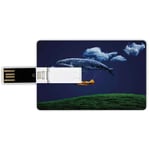 64G USB Flash Drives Credit Card Shape Whale Memory Stick Bank Card Style Surreal Art Hot Air Balloon Aeroplane in Sky Clouds Animal Fish Nautical,Navy Blue Fern Green Waterproof Pen Thumb Lovely Jump