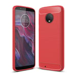 Motorola Moto G6 mobilskal i TPU material skyddande kolfiber borstad textur - Röd