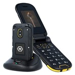 Hammer H Bow Téléphone Clapet Portable Incassable Débloqué, 2.4 Pouces Deux écrans, IP68 Antichoc Étanche, Pas Cher, Dual SIM, MP3, Lampe Torche Noir/Jaune