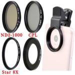 Set ND2-1000 CPL 8X - Kit d'objectif de téléphone portable CPL 52MM polarisant, filtre d'objectif de caméra b