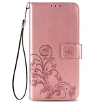 Alamo Four Clover Xiaomi Redmi Note 9T 5G Folio Case, Premium PU Leather Cover with Card & Cash Slots - Rose Gold