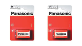 2 x Panasonic 9V PP3 Zinc Carbon Batteries, Smoke Alarms, LR22 MN1604 6LR61 X22