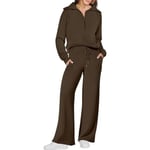 Dam 2-delad träningsdräkt Set, Rymlig Loungewear, Spårningsdräkt Brown S
