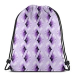 EU Japanese Kimono Watercolor Flower Drawstring Backpack Gym Sack Cinch Bag String Bag Japanese Fans Purple