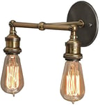 Raelf Classic Industrial Wall Lamp Wall Lantern 2 Light Double Exposure Small Wall Oven Winery-Brass 2 Head Rustic Iron Bracket Light Bar Café Decoration Embedded Wall Sconce