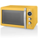 Swan Retro SM22030YELNEU Micro-ondes Numérique 20L, 5 Niveaux de Puissance, Fonction Décongélation, Minuterie 60 Minutes, Porte à Effet Miroir, Plateau Tournant 27cm, Design Vintage, Jaune, 800W