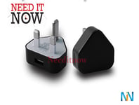 BLACK 3 PIN 1000mA USB Power Adapter Mains Charger UK wall plug for MP3 players