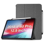 ProCase iPad Pro 12.9" 3rd Gen 2018 Smart Case with Apple Pencil Holder, [Support Apple Pencil Charging], Slim Folio Stand Case Protective Cover for Apple iPad Pro 12.9 Inch 2018 Release –Grey