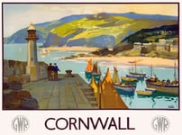 TU80 Vintage GWR Cornwall Great Western Railway Travel Poster Re-Print - A4 (297 x 210mm) 11.7" x 8.3"