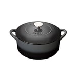 Denby - Halo Black Cast Iron Casserole Dish - Dutch Oven, Oven Safe Pot, Enamelled - 24cm, 4.05L Capacity - Round