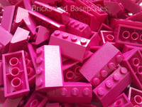 Bricks and Baseplates LEGO® 100 x MAGENTA / DARK PINK Roof Tiles 2 x 4 Pin Slope 45° Item Number 3037-# FREE UK TRACKED POSTAGE # Taken from LEGO® Friends Sets Supplied in a Clear Sealed Bag
