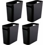 Paquet de 4 petites poubelles en plastique, 1,5 gallons/5,7 L, poubelle noire avec poignée intégrée, corbeille à déchets mince pour salle de bain,