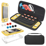 Accessories Bundle Compatible with Nintendo Switch Lite Carry Case & TPU Protective Case Cover & Thumb Grip Covers & Screen Protector - Black