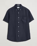 GANT Regular Fit Garment Dyed Short Sleeve Linen Shirt Evening Blue