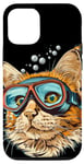 Coque pour iPhone 15 Pro Costume amusant de chat sous l'eau avec lunettes de plongée