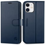 SHIELDON iPhone 12 Case, iPhone 12 Pro Shockproof Genuine Leather Wallet Cover with RFID Blocking, Kickstand, Card Holder, TPU Shell, Folio Flip Cover Compatible with iPhone 12 Pro/12, 6.1", Navy Blue