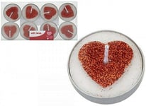 Red Glitter Love Heart Tea Light Candles Valentines Wedding Pk 8