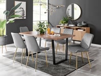 Kylo Large Brown Wood Effect Dining Table & 6 Pesaro Velvet Gold Leg Chairs