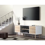 Fitueyes Wampat M-NOR1351W Meuble tv en bois pour écrans plats de 32, 43, 55 et 60 pouces avec étagères et portes, meuble tv pour salon, bureau,