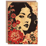 Beauty in Bloom Woman Floral Portrait Design Greeting Card Birthday Him Her