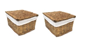 SET OF 2 Lidded Wicker Storage Basket With Lining Xmas Hamper Basket Grey Extra Large 46 x 35 x 24 cm
