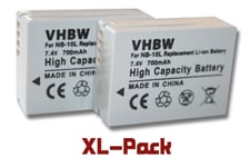 2 x batterie Li-Ion 700mAh (7.4V) pour Canon série Powershot, z.B. SX40, SX40HS, SX50, SX50HS, G15, G10, G1, etc. Remplace la batterie : NB-10L.