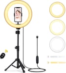 Ring Light avec Trépied, 10"" Selfie Anneau Lumineux, LED Anneau Lumière Réglable pour TIKtok Youtube Live Stream Maquillage