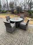Rattan Garden Furniture Gas Fire Pit Round Dining Table Set Gas Heater And Dining Chairs 4 Seater