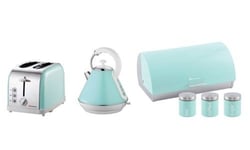 6PC Set of Electric Kettle, Toaster, Bread bin & 3 Canisters - Mint Green