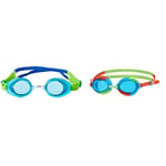 Zoggs Little Ripper Kids Swimming Goggles, UV Protection Swim Goggles, Aqua/Green & Baby Little Flipper Swimming Goggles, Blue/Green/Orange, 0-6 Years